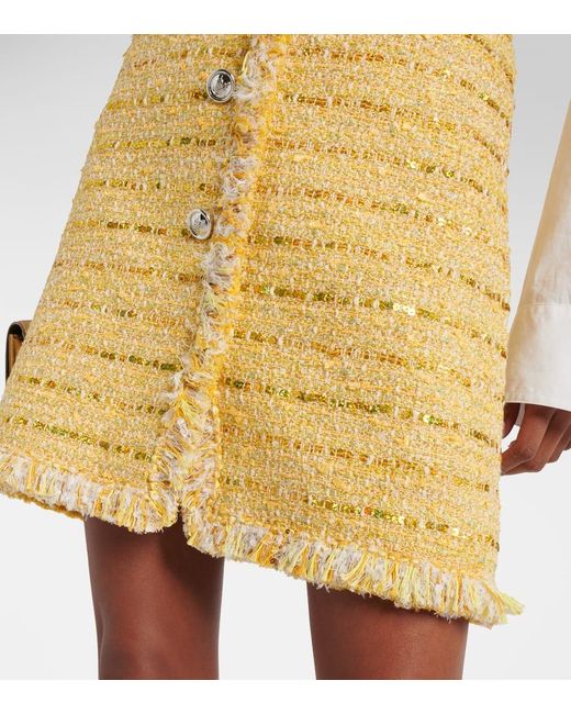 Minifalda de punto boucle con flecos Giambattista Valli de color Yellow