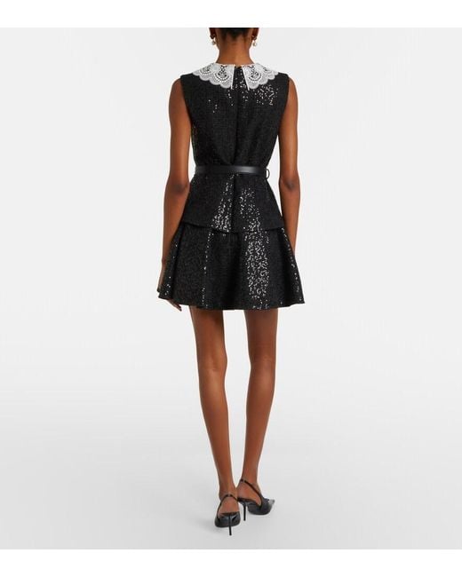 Self-Portrait Black Belted Sequined Boucle Minidress