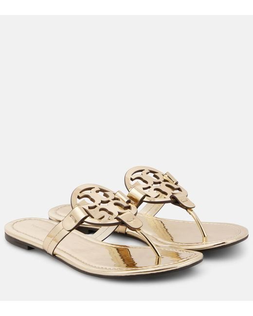 Tory Burch White Miller Metallic Leather Thong Sandals