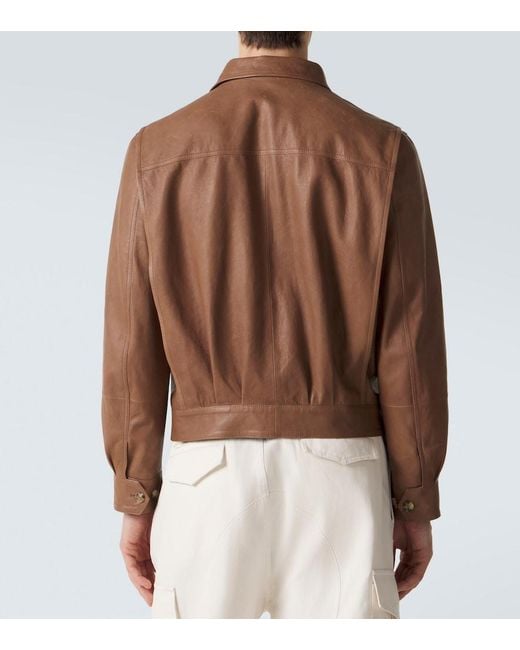Brunello Cucinelli Brown Leather Blouson Jacket for men