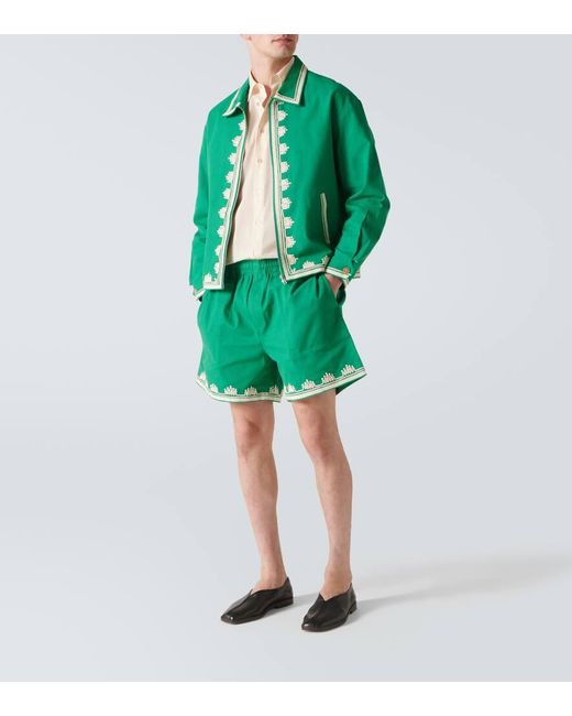 Shorts Ripple de algodon bordados Bode de hombre de color Green