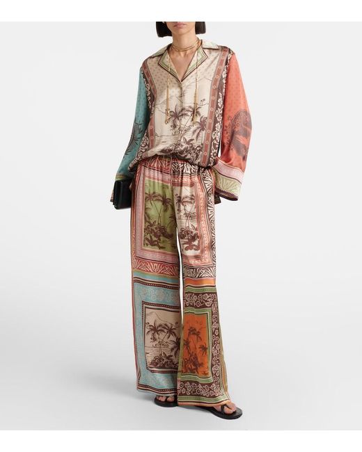 ALÉMAIS Brown Alberta Printed Silk Satin Shirt