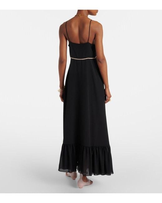 Chloé Black Lace-Trimmed Silk Chiffon Maxi Dress