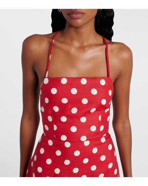 Posse Red Lori Polka-Dot Linen Maxi Dress