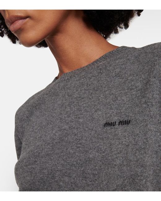 Miu Miu Gray Logo Cashmere Sweater