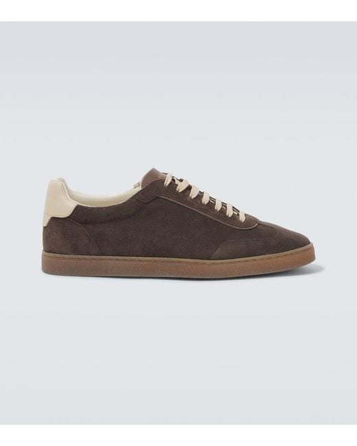 Brunello Cucinelli Brown Leather-Trimmed Suede Sneakers for men
