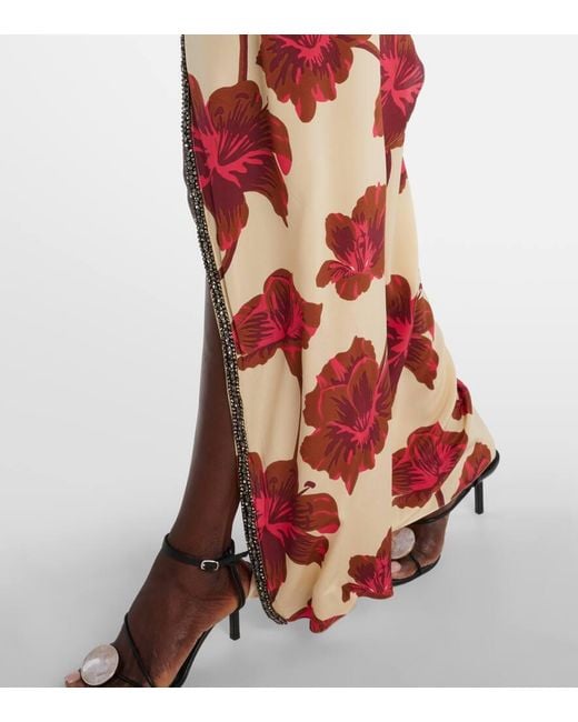 Johanna Ortiz Red Embellished Silk Maxi Dress