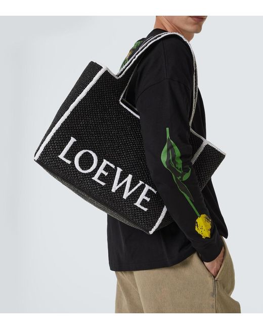 Loewe Black Logo Large Raffia Shopper for men