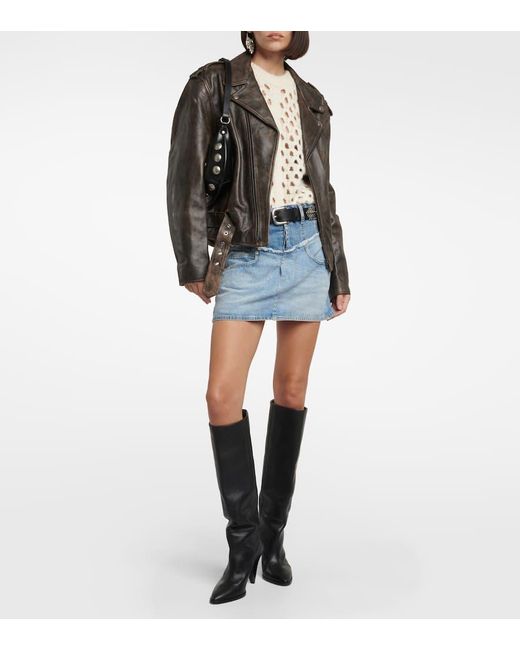 Minifalda En Denim De Tiro Alto Isabel Marant de color Blue