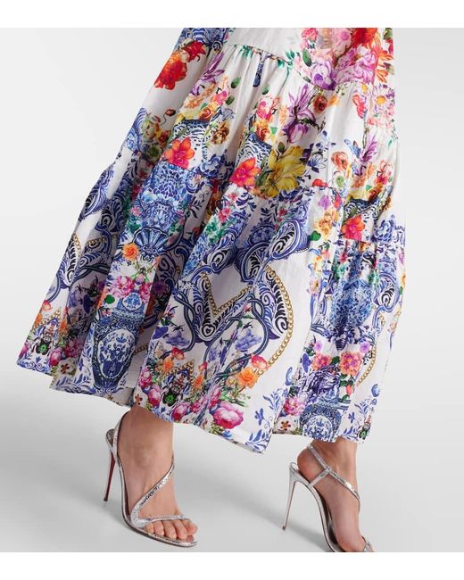 Vestido largo de algodon floral a capas Camilla de color White