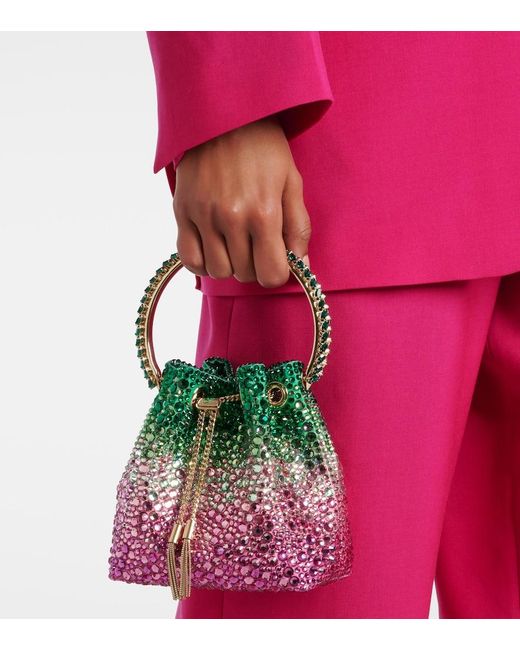 Secchiello Bon Bon Small Con Cristalli di Jimmy Choo in Green