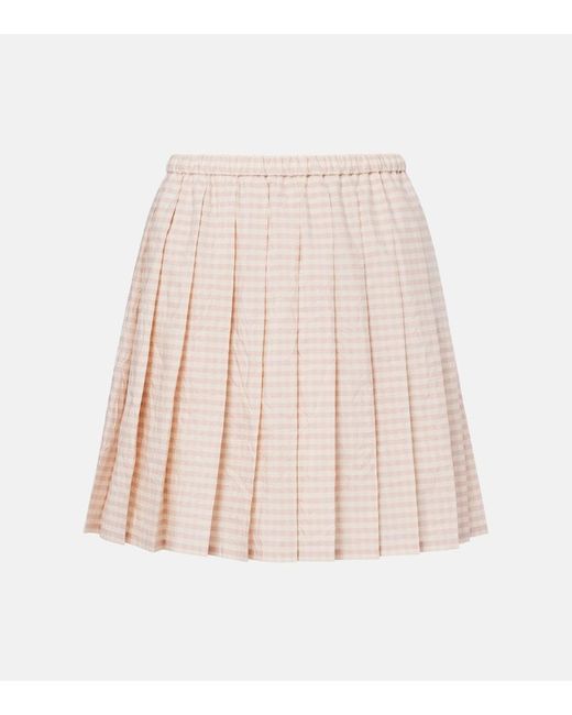 Moncler Natural Checked Pleated Cotton-Blend Miniskirt