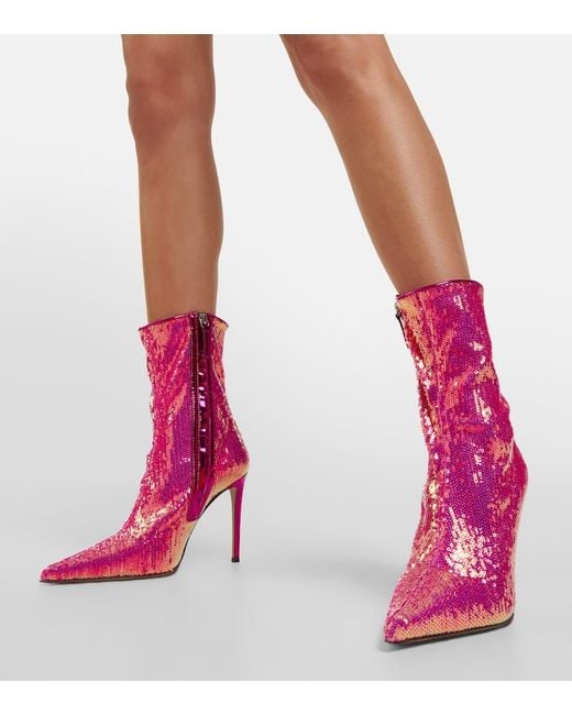 Alexandre Vauthier Pink Ankle Boots Sebert Mit Pailletten