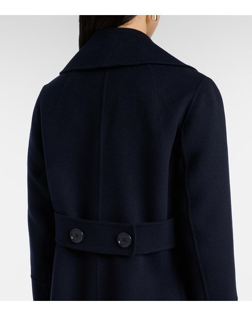 Max Mara Blue Custodi Double-Breasted Virgin Wool Coat