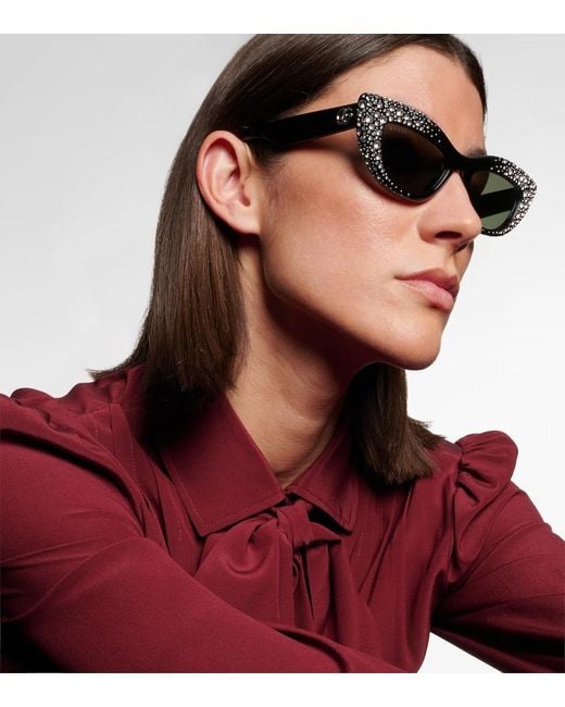 Gucci Brown Double G Embellished Cat-Eye Sunglasses