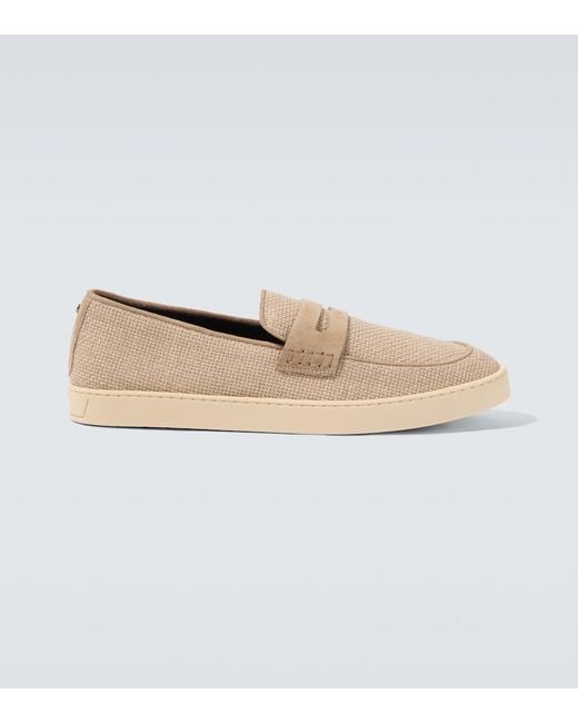 Canali White Woven Suede-Trimmed Penny Loafers for men