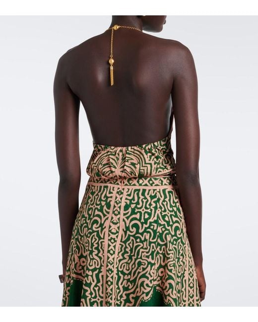 Johanna Ortiz Green Printed Halterneck Top