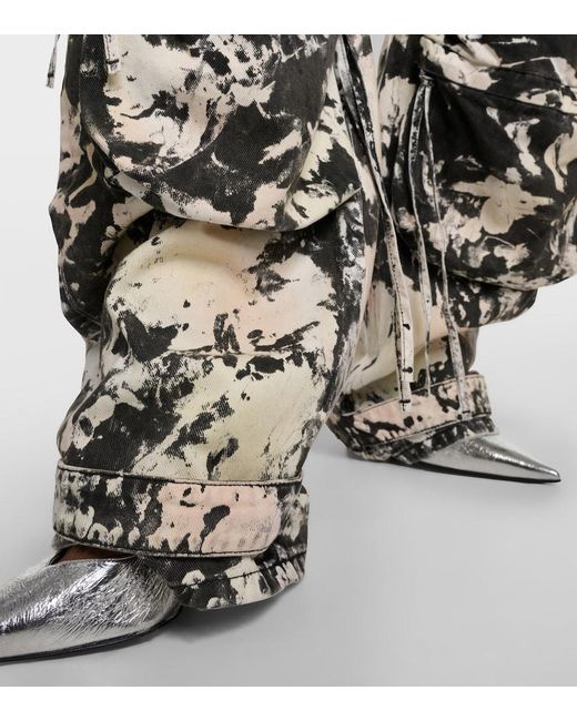 The Attico Metallic Fern Printed Mid-Rise Cargo Jeans