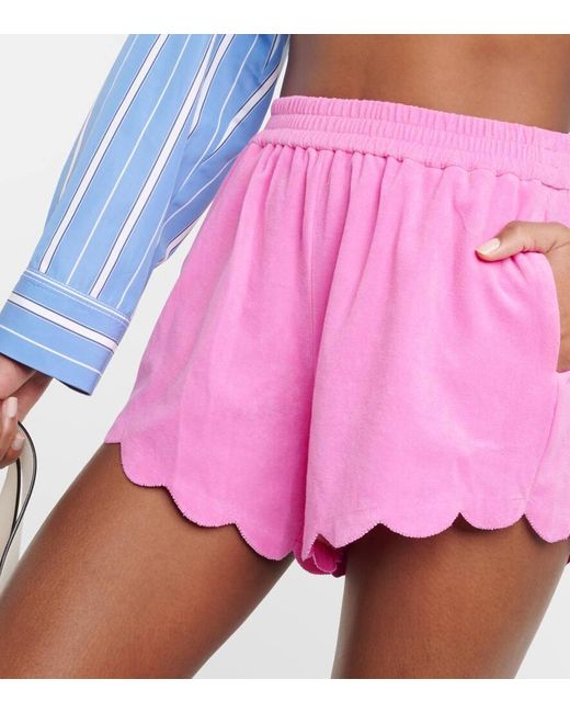 Marysia Swim Pink Scalloped High-rise Cotton Blend Shorts