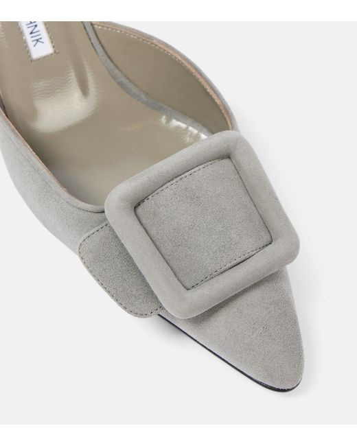 Manolo Blahnik Gray Maysale 50 Suede Mules