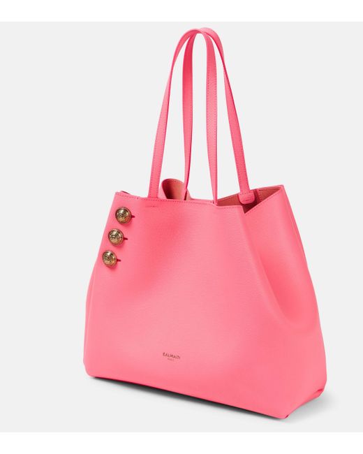 Balmain Pink Embleme Leather Tote Bag