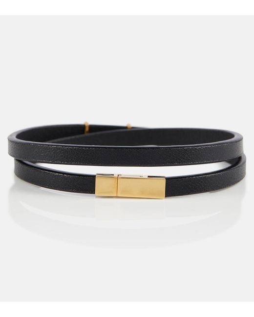Saint Laurent Black Ysl Logo Leather Bracelet