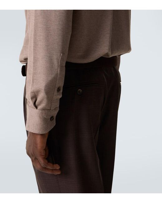 Brioni Brown Cotton Pique Shirt for men