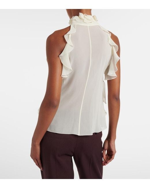 McQueen White Ruffled Cutout Silk Georgette Top