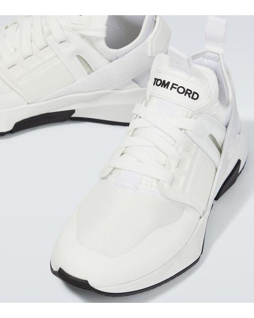 Tom Ford White Lace-Up Sneakers With Logo Patch for men