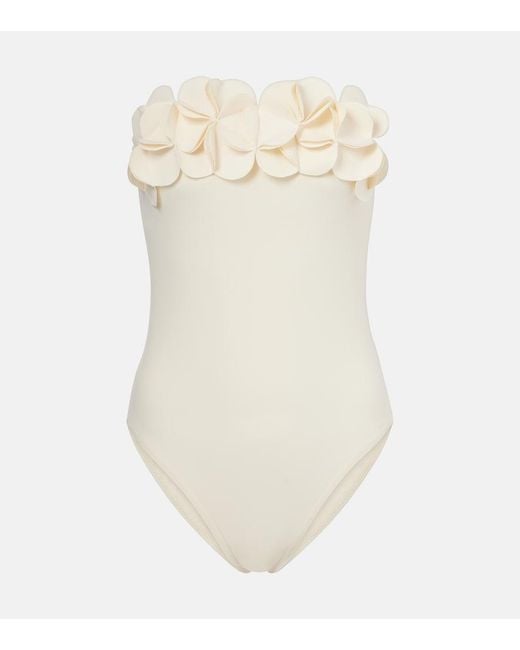 Karla Colletto Natural Tess Floral-Applique Swimsuit