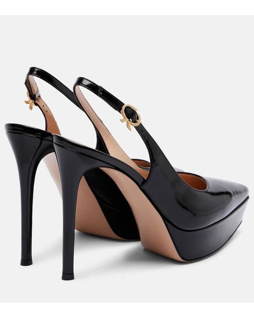 Gianvito Rossi Black Dasha 115 Patent Leather Platform Slingback Pumps