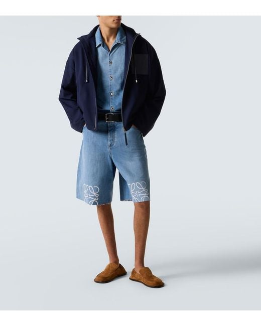 Chaqueta De Sarga De Algodon Con Capucha Loewe de hombre de color Blue