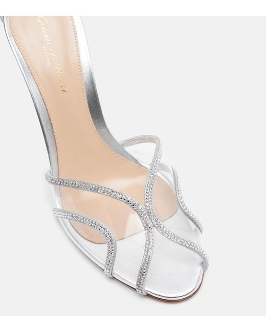 Gianvito Rossi White Isabel 95 Embellished Suede And Pvc Sandals