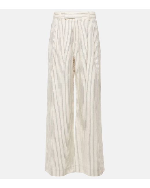 FRAME White Mid-rise Cotton And Linen Wide-leg Pants