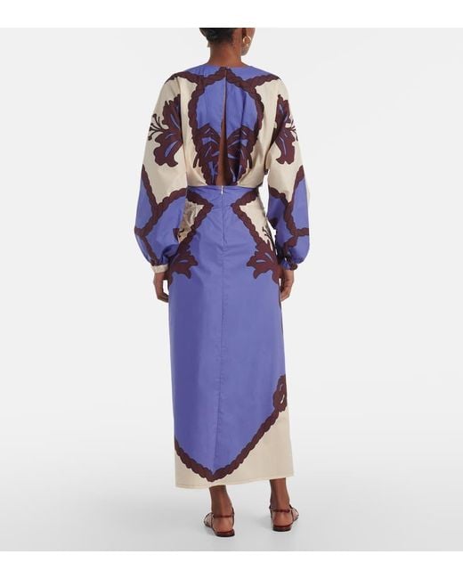 Johanna Ortiz Blue Latitud Marina Printed Cotton Midi Dress