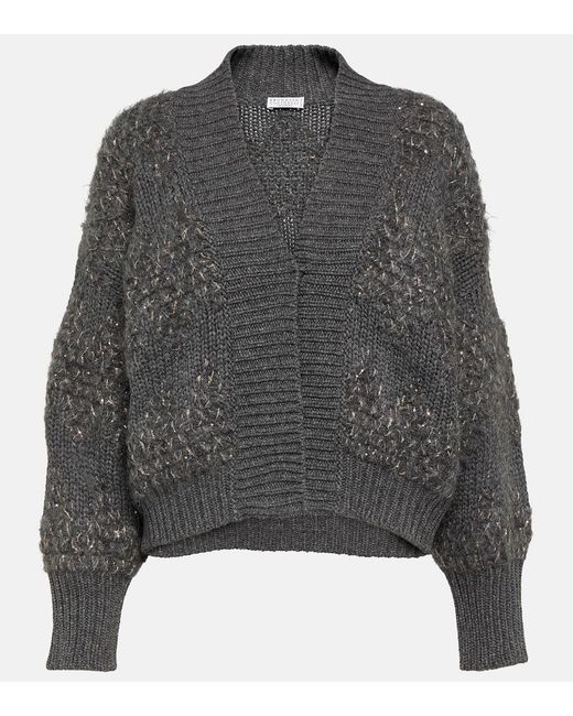 Brunello Cucinelli Gray Wool, Cashmere, And Silk Cardigan