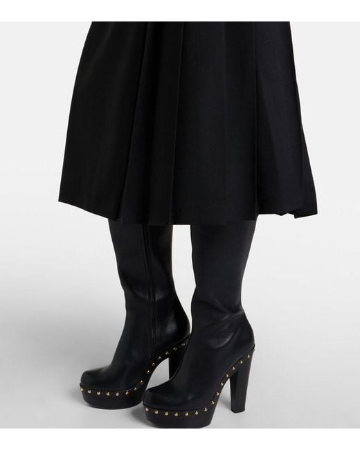 Chloé Black Pleated Virgin Wool Midi Skirt
