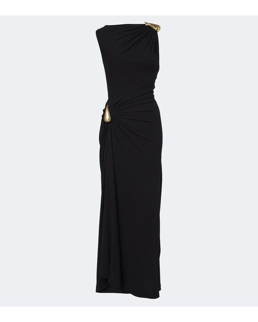 Bottega Veneta Black Gathered Jersey Maxi Dress