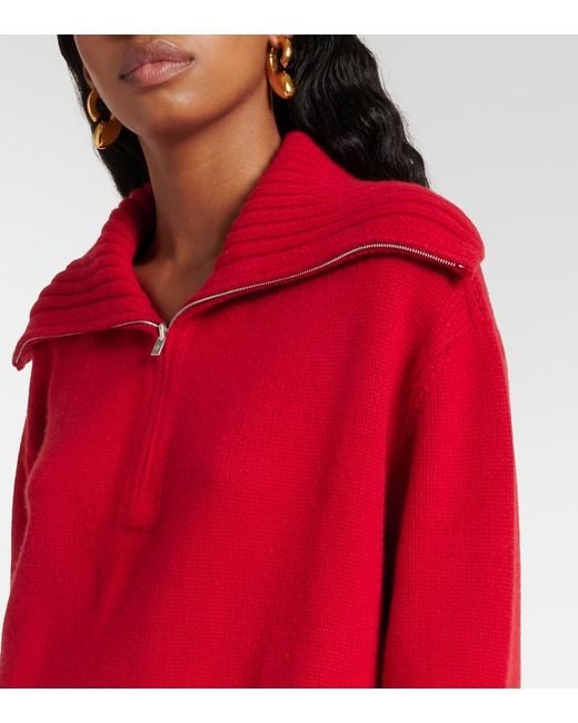 Loro Piana Red Parksville Cashmere Half-Zip Sweater