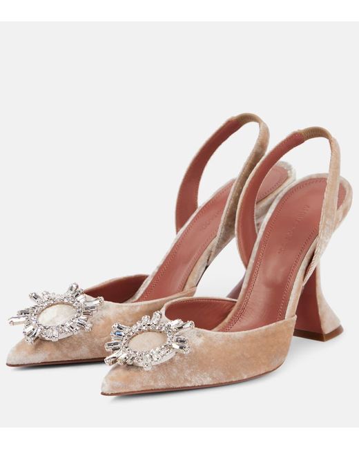 AMINA MUADDI Pink Begum 95 Embellished Velvet Slingback Pumps