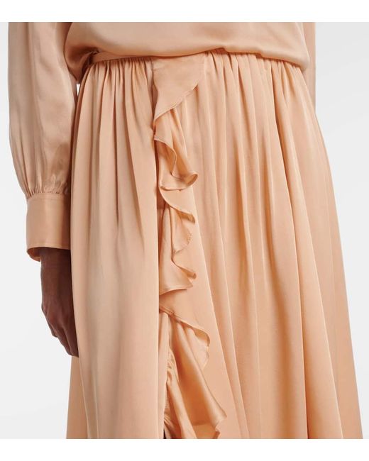 Falda Midi Zena De Chifon De Seda Con Volantes Ulla Johnson de color Natural