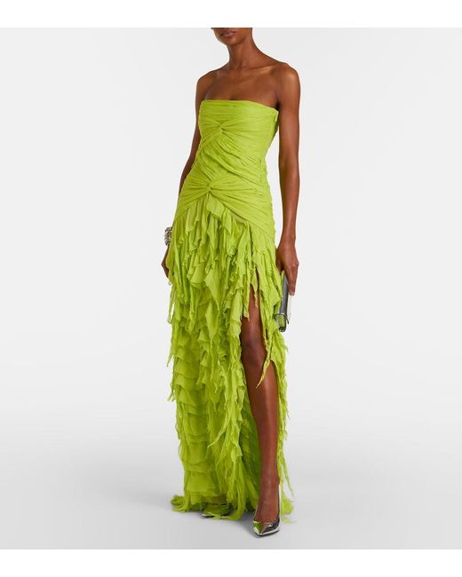 Blumarine Green Ruffled Georgette Maxi Dress