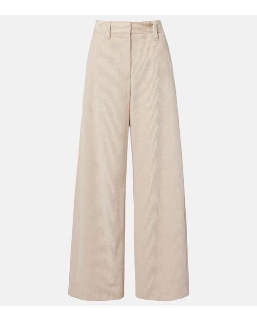 Brunello Cucinelli Natural Monili Cotton Corduroy Wide-Leg Pants