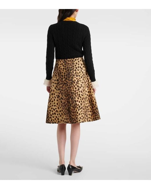 Valentino Natural Leopard-Print Wool Midi Skirt