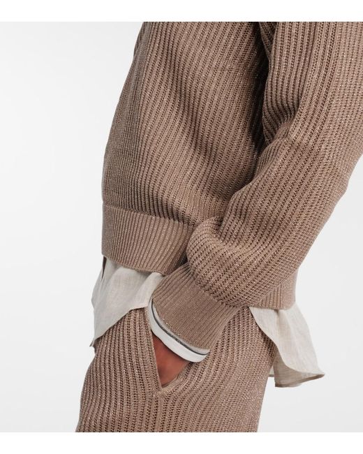 Brunello Cucinelli Brown Cotton-Blend Lame Sweater