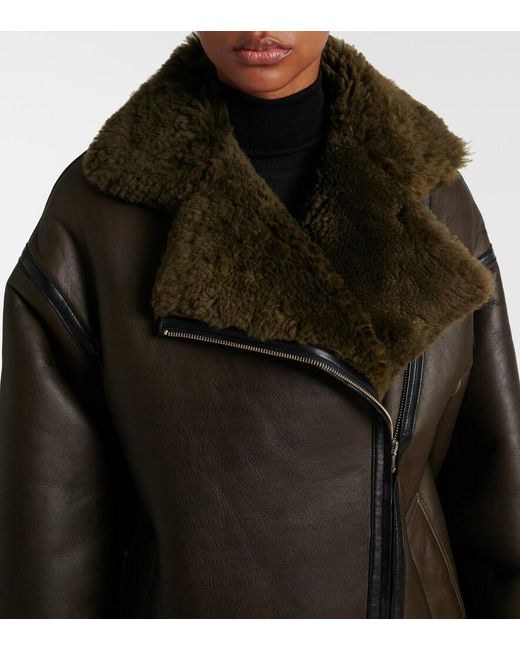 Nour Hammour Brown Jacqueline Shearling-Trimmed Leather Jacket