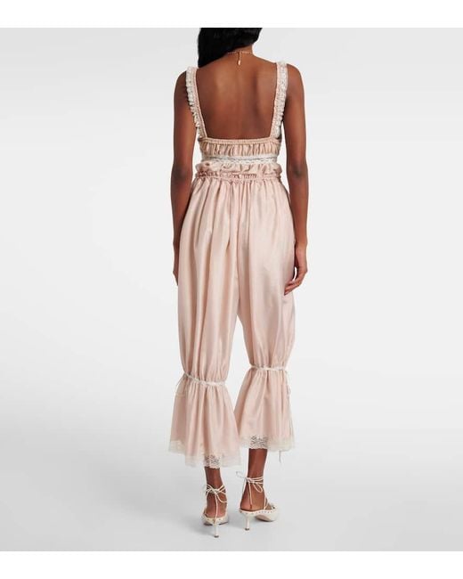 Chloé Natural Lace-Trimmed Silk Ponge Cropped Pants