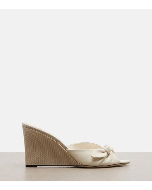 Jimmy Choo Natural Livi Leather-Trimmed Canvas Wedge Mules