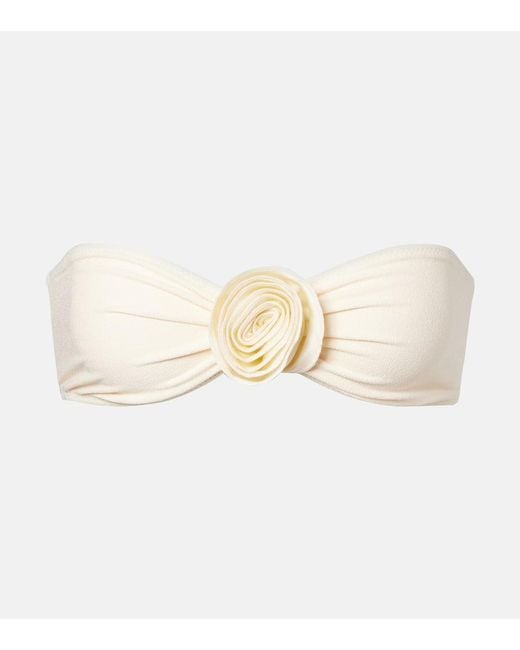 SAME Natural Rosette Floral-Applique Bandeau Bikini Top