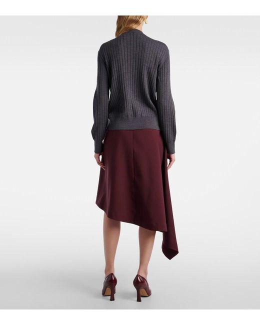 Bottega Veneta Gray Knot Ribbed-Knit Wool Cardigan